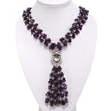 EXP Handmade Three-strand Amethyst & Silver Pendant-Lariat Necklace