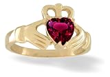 14K Yellow Gold Heart Created Ruby Celtic Claddagh Ring