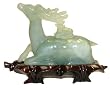 Jade Deer Mother and Child Statue with Custom Carved Stand