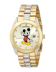 Watch: New Mens Elgin Disney Mickey Mouse MCK209 Day Date Gold Tone Bracelet Watch - mz berger