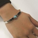 ネイティブアメリカン　ターコイズ　シンプルシルバーバングルブレスレット