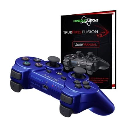 PS3 Blue TrueFire-Fusion Rapid Fire modded Controller with DROP SHOT, QUICKSCOPE, JITTER, AUTO AIM; COD MW3, Black Ops