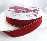 Wired Brick Red Velvet Christmas Ribbon with Gold Edges 1 1/2