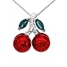 Carnevale Sterling Silver Red Cherries Made with Swarovski Elements Pendant Necklace, 18