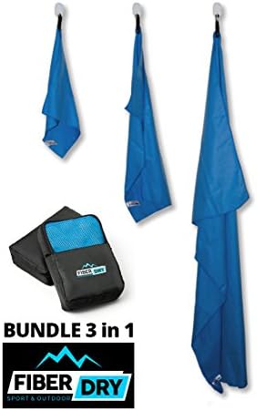 Microfiber Towel Set (3 in 1) incl. Large 24"x12" Body Towel + 2 Smaller, Quick Dry, Antibacterial, Ultra Absorbent, Fast Drying Towels, Excellent Camping Towels,, Blue