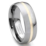 8MM Tungsten Carbide 14K Gold Inlay Dome Wedding Band Ring Size 7-14