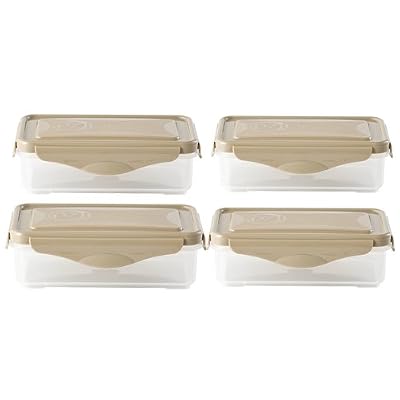 Plastic Food Storage Container with Taupe Snap Lid 14 oz (Set of 4)