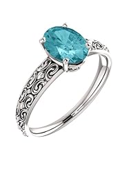 Platinum 8.00x6.00mm Oval Cut Blue Zircon Ring -- LIFETIME WARRANTY