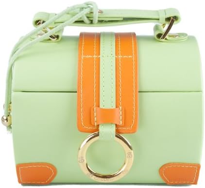 Diamond Collection Round Travel Jewellery Box Case Green & Orange