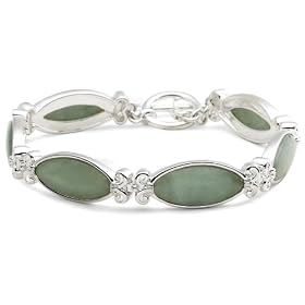 Sterling Silver Jade Link Bracelet, 7.25 by