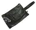 Black Leather Safety Money Belt (Folds Inside Trousers) Travel Accessory Gift - A