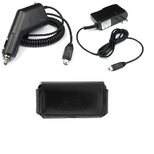 Rapid Car Charger + AC Charger + Large Black Slim Pouch Case for AT&T Blackberry 8110 Pearl