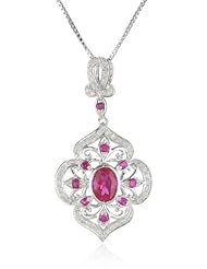 Sterling Silver Created Ruby, Created Sapphire and Diamond Pendant Necklace, 18"
