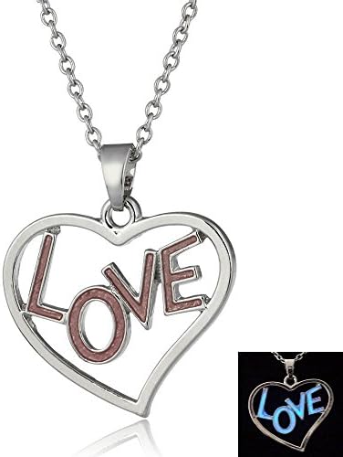LAAMVII Pink "Love" Fashion Blue Glow in Dark Heart Shaped Pendant Necklace, Love Necklace