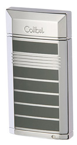 Colibri Evoke Grey Lacquer Polished Silver Stripe Torch Flame Cigar Lighter Punch QTR497002