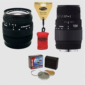 Sigma 28-70mm & 70-300mm DG Lens Set + 3 Piece Filter Set + Cleaning Cloth for Canon EOS Digital SLR Cameras
