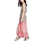 Leopard Print Floral Print Slit Maxi Dress 