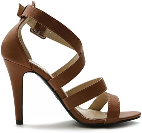 Ollio Women's Shoe High Heel Cross Strap Sandal (9 B(M) US, Brown)