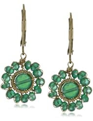 Dana Kellin Classic Hand -stitched Green Onyx with Gold-Fill Wrapped Edge Drop Earrings