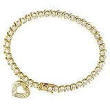 18k Gold over Silver Classic CZ Tennis Bracelet Heart Charm