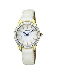 Seiko White Dial White Leather Strap Ladies Watch SRZ386P2