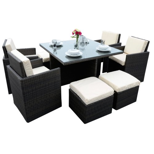 9 Piece Brown Rattan Wicker Cube Table Chair Footstool Garden Conservatory Set top Garden Furniture product 9 Piece Brown Rattan Wicker Cube Table Chair Footstool Garden Conservatory Set picture