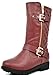 DREAM PAIRS KNICE Girls Fashion Dual Buckle/Zipper Quilted Mid Calf Faux Fur Lining Winter Motorcycle Riding Boots