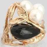 Vintage 14K Yellow Gold Onyx & Pearl Ring, Circa 1940