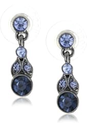 1928 Jewelry Hematite-Tone and Tonal Blue Drop Earrings