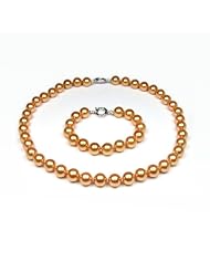 Blue Pearls - Golden Pearl Necklace and Bracelet Set - BPS 0147 Y