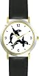 Two Orcas or Killer Whales - JP - WATCHBUDDY&reg; DELUXE TWO-TONE THEME WATCH - Arabic Numbers - Black Leather Strap-Size-Women's Size-Small