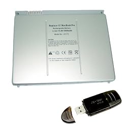 Apple A1175 MacBook Pro 15 15-inch series Replacement Laptop Battery P/N: A1175 MA348 MA348*/A MA348G/A MA348J/A w/ a USB 2.0 SD Card reader writer -- Equivalent Battery[5800 mAh 6cells ] "