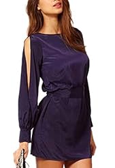 Sexy A-line Chiffon/Satin Cocktail Full Length Above the Knee Long Sleeves Puff Sleeves Belted Backless Mini-SILHOUETTEClub Dress/Mini Dress 