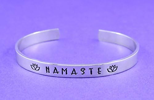 NAMASTE - Hand Stamped Aluminum Cuff Bracelet, Mantra Yoga Bracelet, Lotus Flower Bracelet, Inspirational Bracelet, Best Gift Bracelet