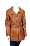 Ladies Trench Leather Jacket F5107 Tan Womens 3/4 Length Leather Coat