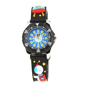 Baby Watch - Montre enfant - Gar�on - Zip Cosmos - La montre p�dagogique - Plastique gomme bleu fonc� avec dessins 3D - Avec m�thode d'apprentissage