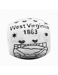De Buman Sterling Silver Us 50 State West Virginia Bead,hole 5mm