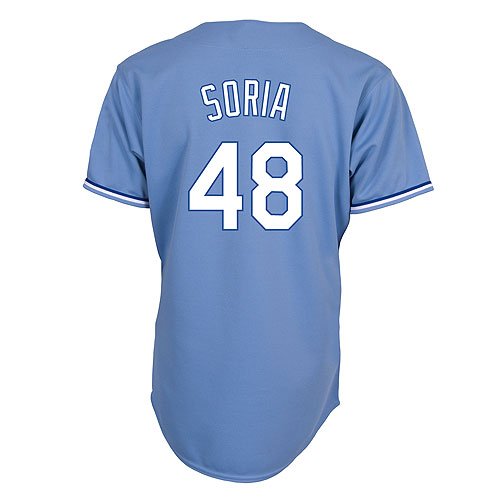 MLB Men's Kansas City Royals Joakim Soria Columbia Blue Alternate Short Sleeve 6 Button Synthetic Replica Baseball Jersey Spring 2012  (Columbia Blue, Small)