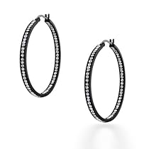 Bling Jewelry Stainless Steel CZ Black Hoop Earrings