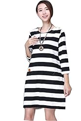 Striped Print Slit Cotton Mini Dress 