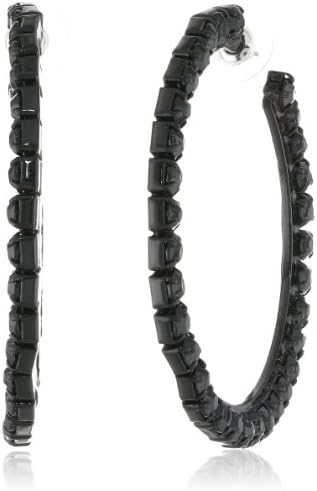 Steve Madden Black Crystal Hoop Earrings