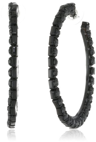 Steve Madden Black Crystal Hoop Earrings