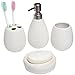 MyGift 4 Piece Textured Ceramic White Bathroom Accessory Set Includes Soap Dish, Dispenser, Toothbrush Holder and Tumbler, White