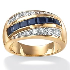 Mens Blue Sapphire &amp; DiamonUltra&trade; Cubic Zirconia 18k Gold over Sterling Silver Ring: Jewelry