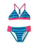 Hurley Girls 7-16 Minnow Stripe Triangle and Tab Side Swimwear, Teal, 14