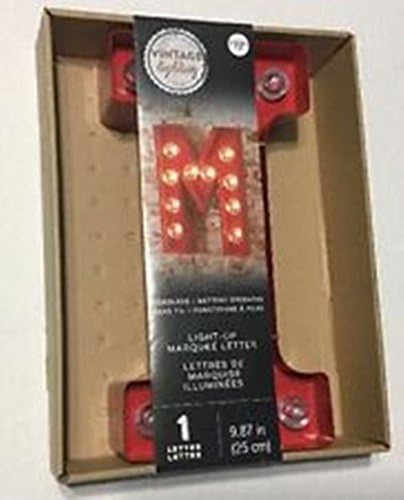 Darice Vintage Lighting Home Collections Metal Lighted 10" LED Light-Up Letter Marquee Sign Wall Decor ("E", Red)