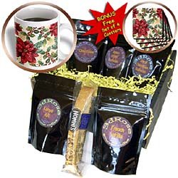 Lee Hiller Designs Holidays Christmas - Retro 50s Red Poinsettias - Coffee Gift Baskets - Coffee Gift Basket