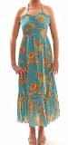 Turquoise Cotton Pinted Womens Maxi Dress