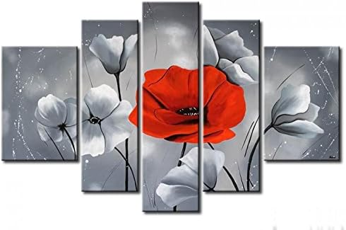 Arts World Hand-Painted Hi-Q Wall Art Modern Redflower Oil Painting On Canvas Living Room Decoration Pictures F 569