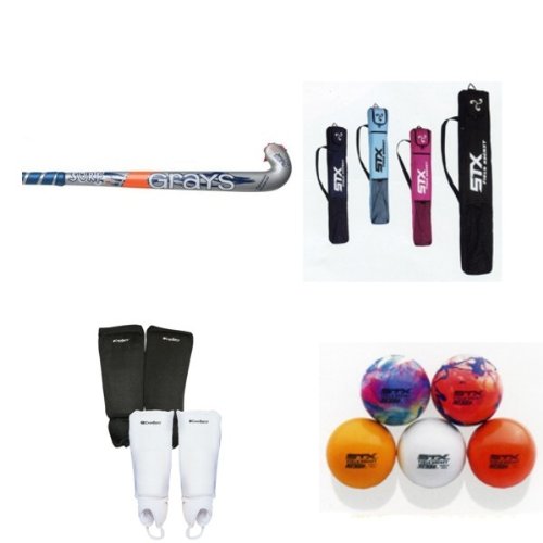 Grays Surf Junior Field Hockey Package (Color/Length=Pink-28-Inch,Ball Color=White,Shin Guard=Youth Black,Bag Color=Black)